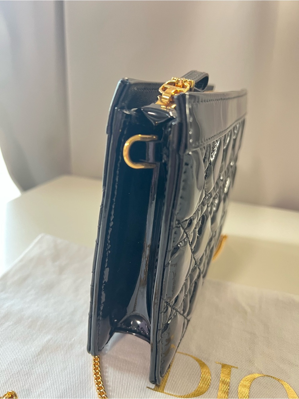 Dior Black Patent Quilted Crossbody with Gold Chain Strap - Picture 4 of 9